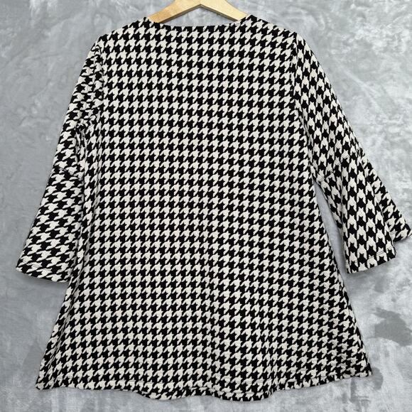 Ali Miles Top Womens Medium Black White Houndstooth Bell Sleeve Artsy Langenlook - Picture 2 of 11